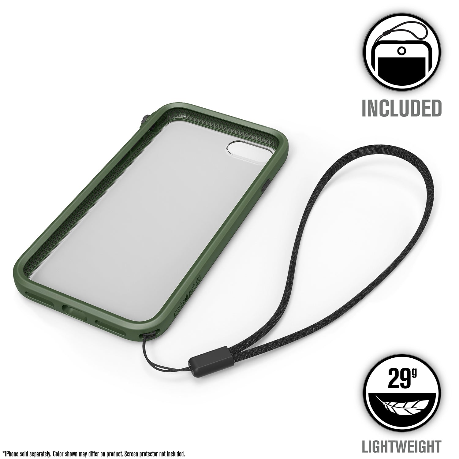 catalyst-iphone-8-7-impact-protection-case-showing-the-back-view-of-the-case-with-lanyard-attached-in-a-army-green-colorway