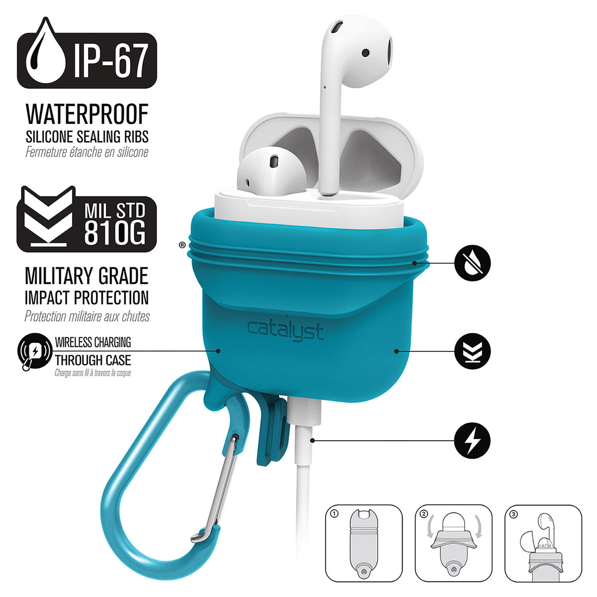 AirPods (Gen 2/1) - Waterproof Case + Carabiner