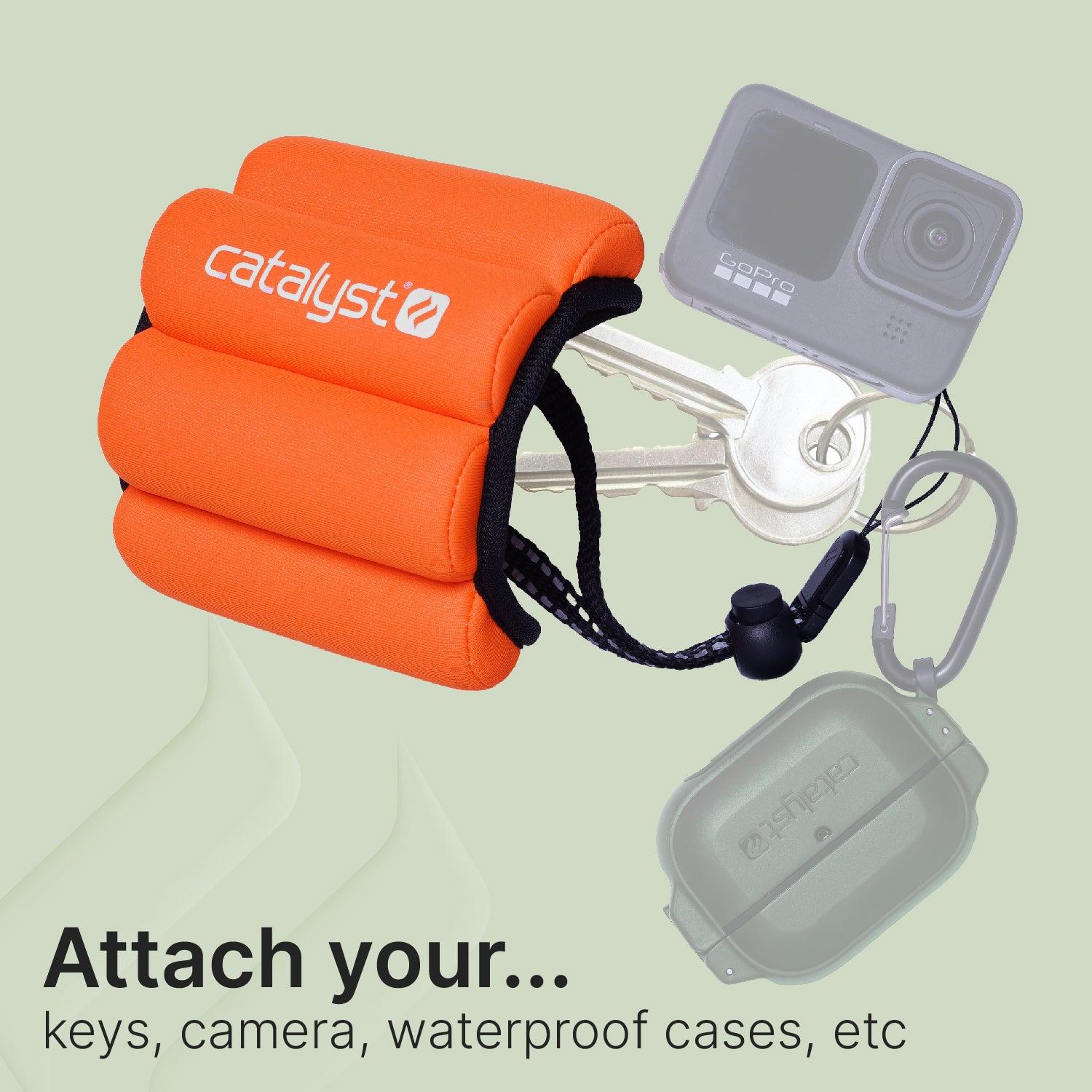 Catalyst Orange Wrist Floating Lanyard attached to your keys AirPods Pro case camera GoPro