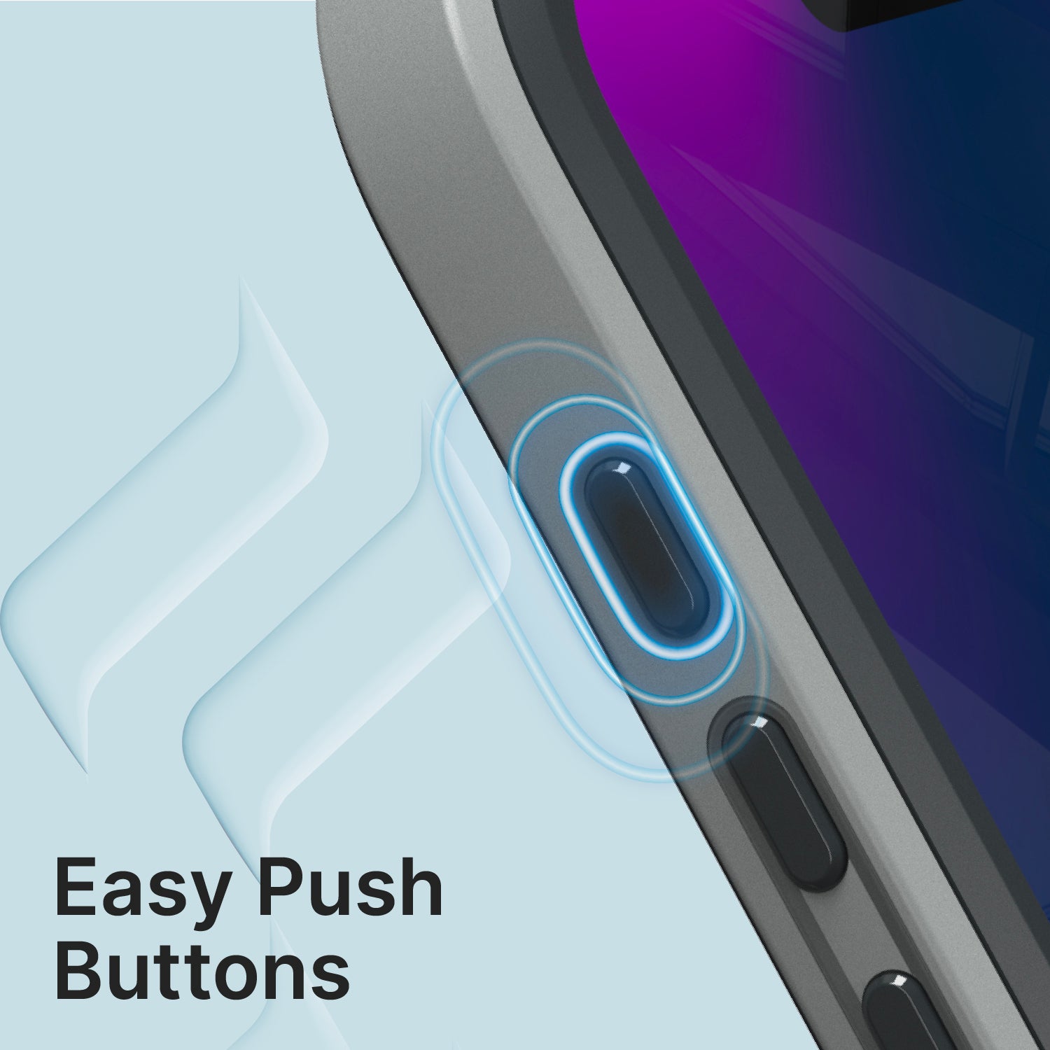 CATIPHO15GRYLP-FBA | Catalyst iPhone 15 Pro Max Waterproof Case Total Protection case showing buttons are easy to press and work well inside waterproof case
