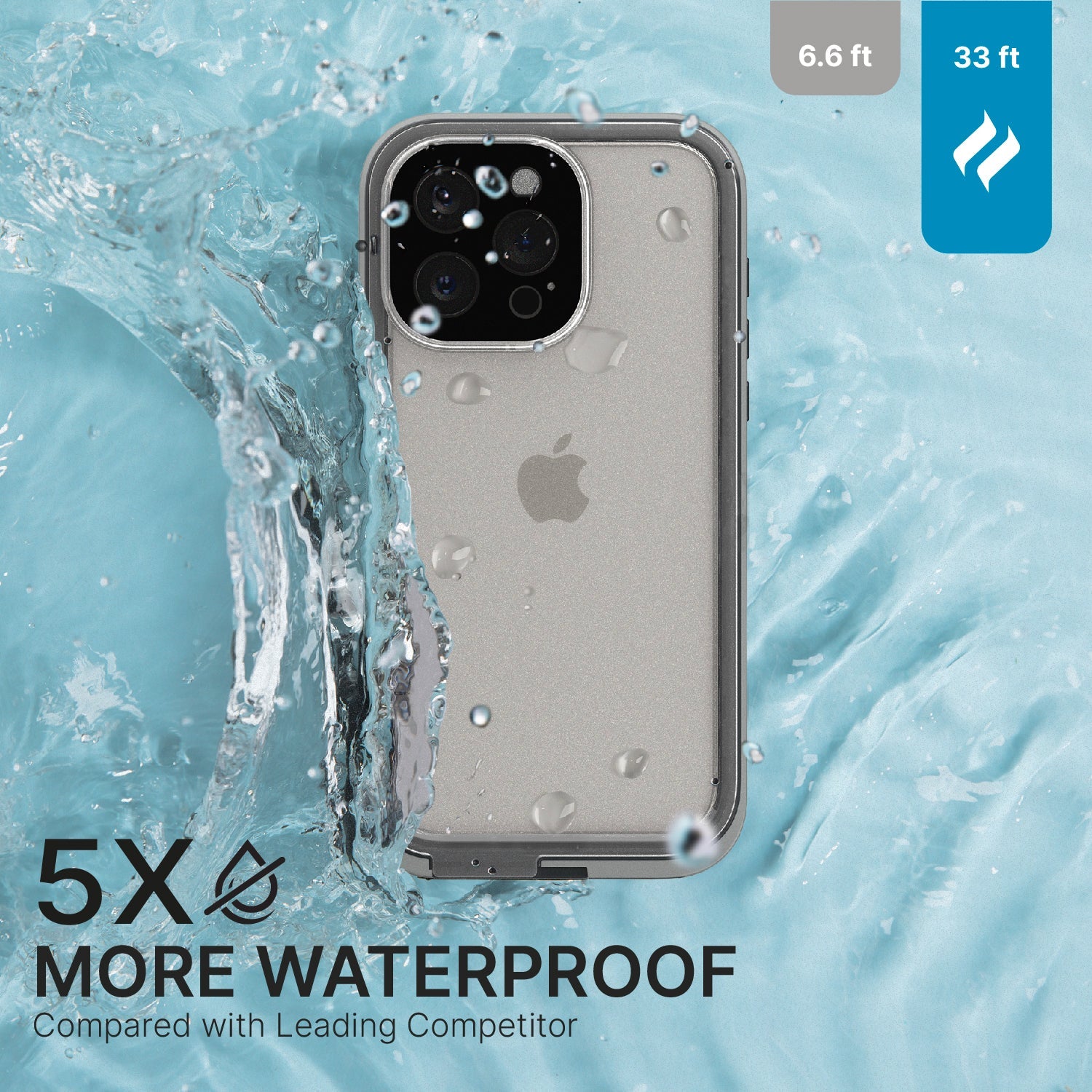 CATIPHO15GRYLP-FBA | Catalyst iPhone 15 Pro Max Waterproof Case Total Protection case splashed in water 5 times more waterproof