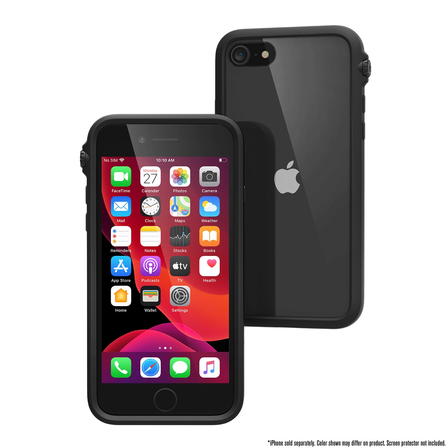 Catalyst iphone 8/7 impact protection case showing the front and back view of the case in a stealth black colorway 